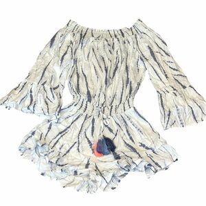 Surf Gypsy Off The Shoulder Tie Dye Romper Blue and White Women's Size Small NWT